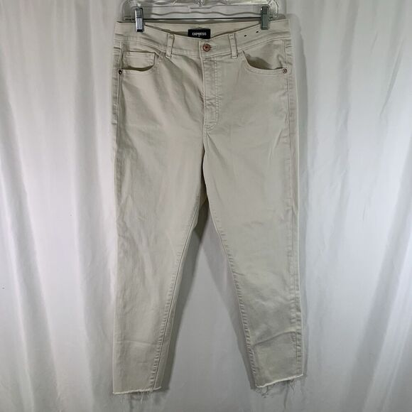 Express Skinny Jeans Women's 12R White Denim High Rise Raw Hem Cotton Blend - Picture 1 of 11